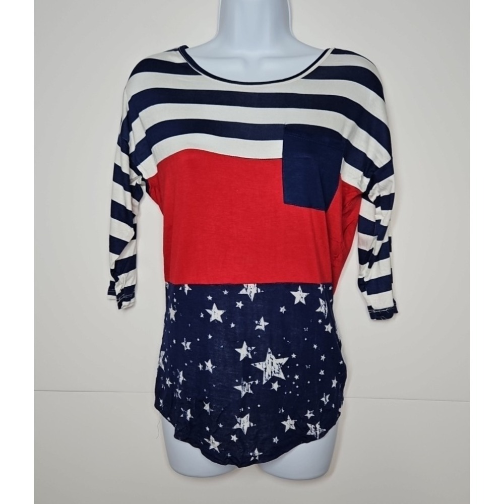 Rue21 Womens Red White Blue Patriotic 3/4 Sleeve Top Size XS NWT